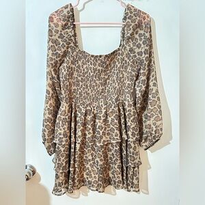 Leopard Print Mini romper with Long Sleeves